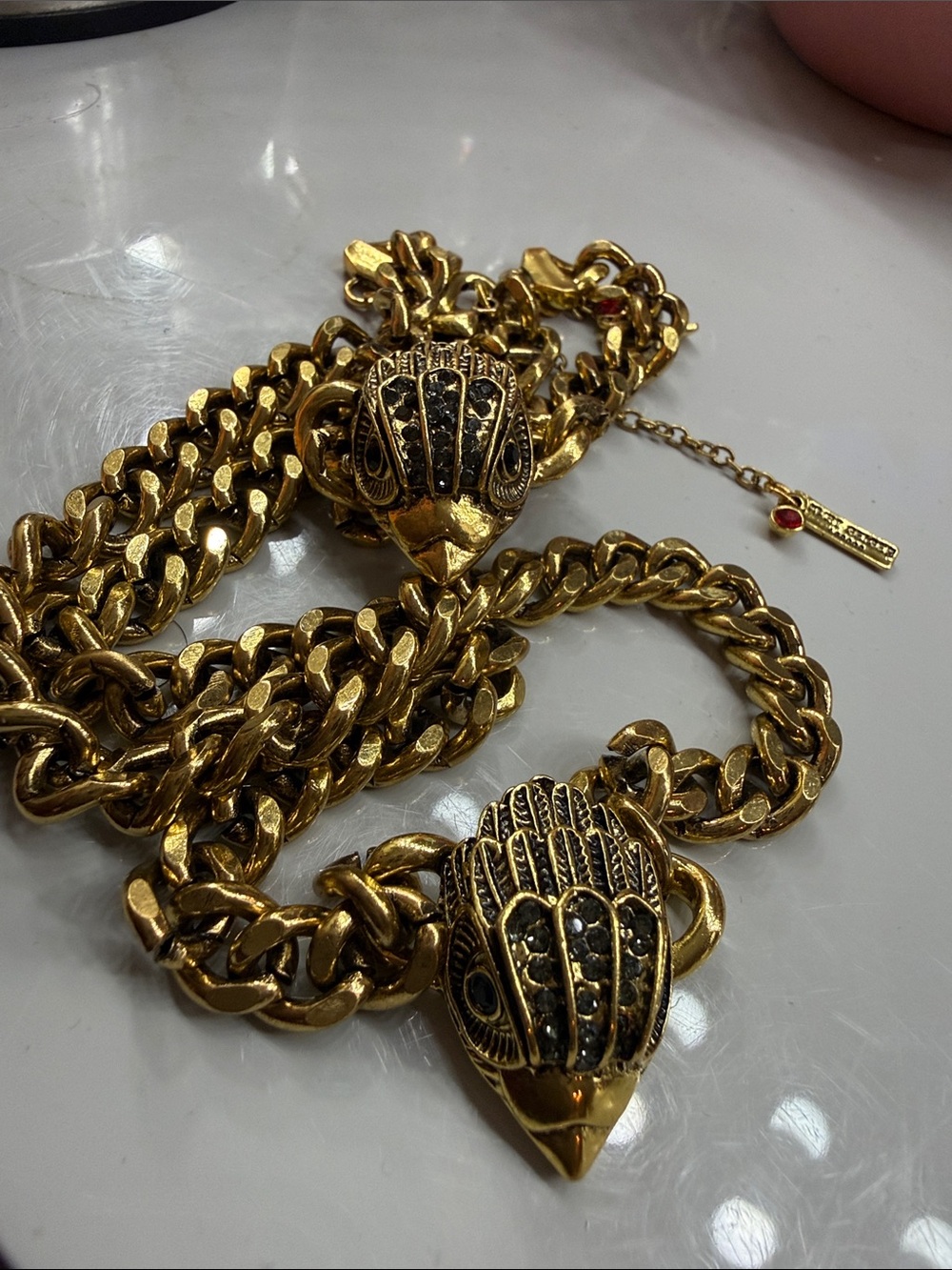 Gold Tone Chain Necklace and Bracelet Set with Bird Head Detail - Picture 3 of 3